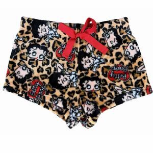 Betty Boop Fuzzy Sleep Shorts CHEETAH Hearts Y2K Size Medium Cozy Comfy NWOT